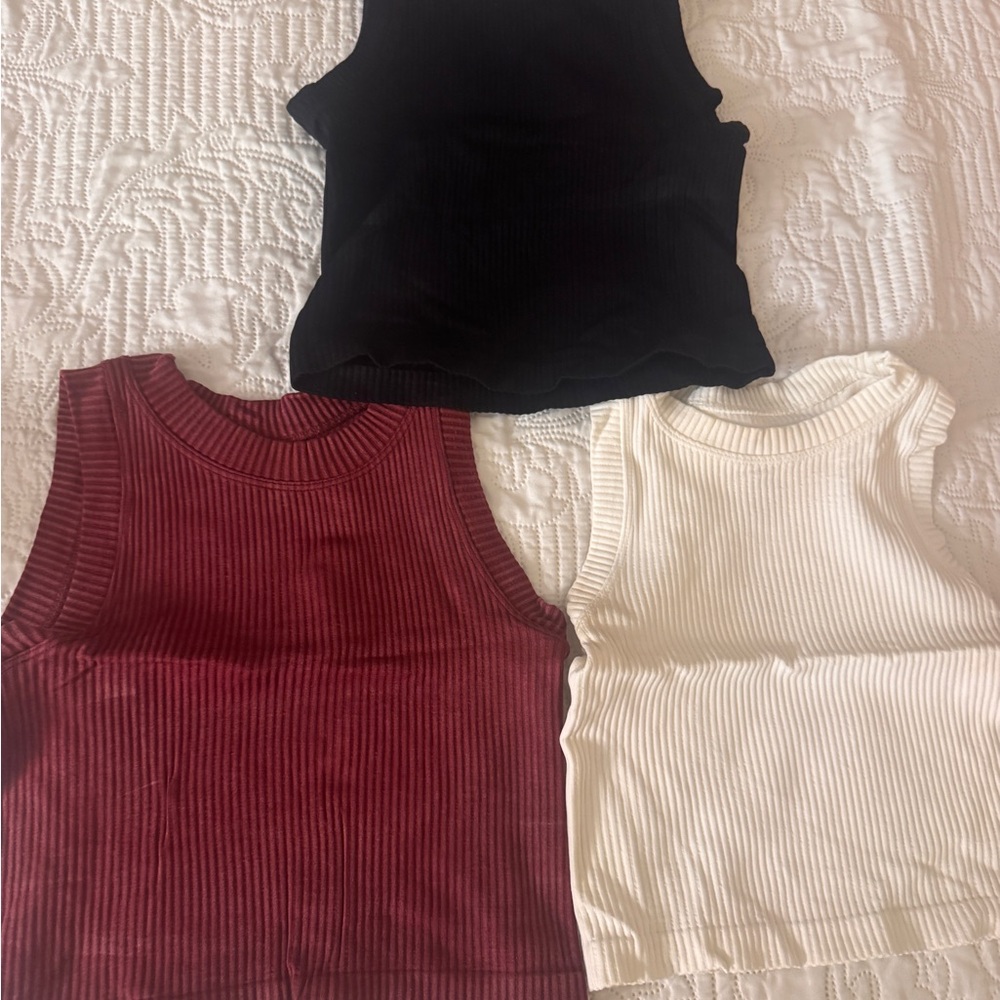 Women's Ribbed Tank Top Set - Black, Red, and Cream